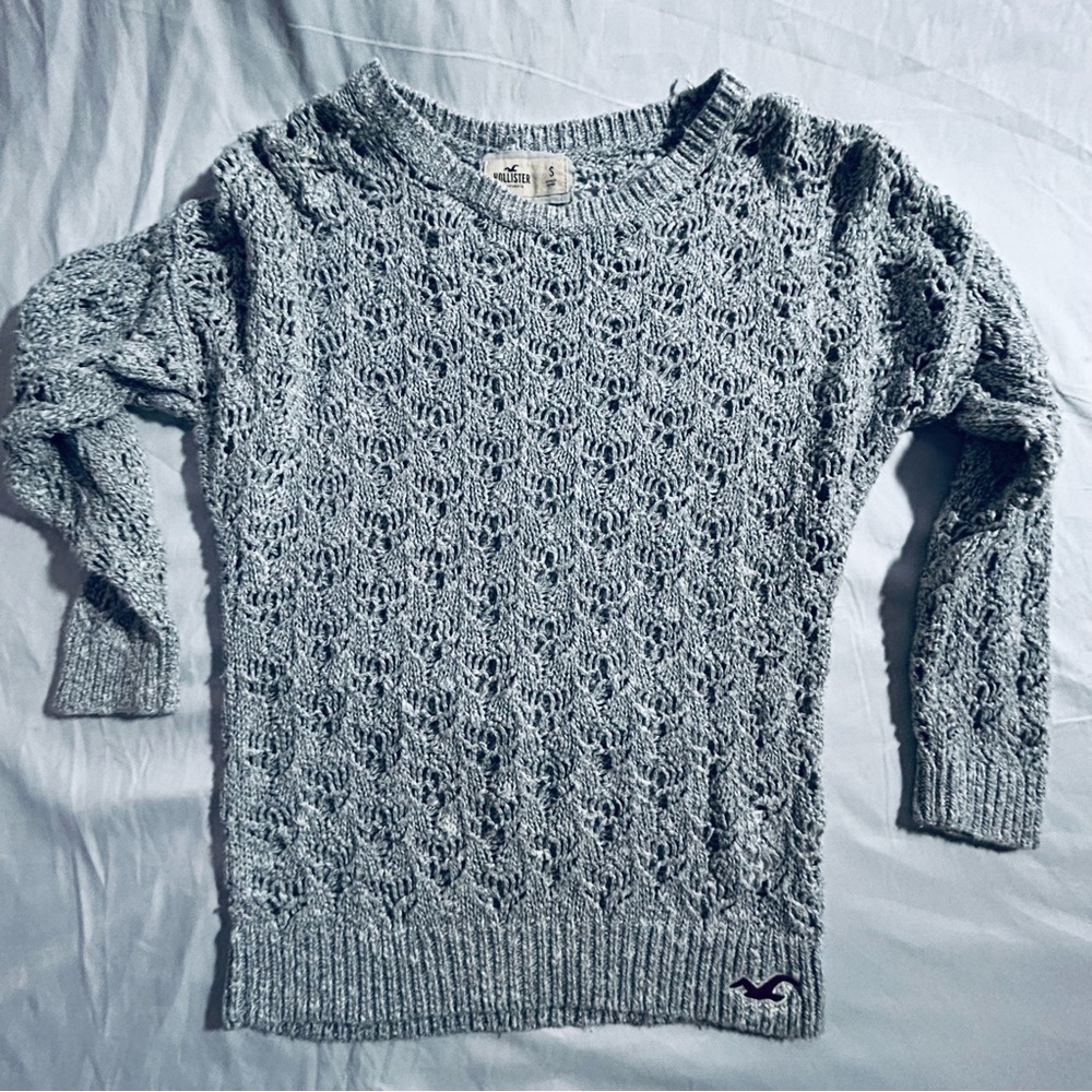 Women’s Small Hollister Open Knit Sweater Grey Quarter Sleeve